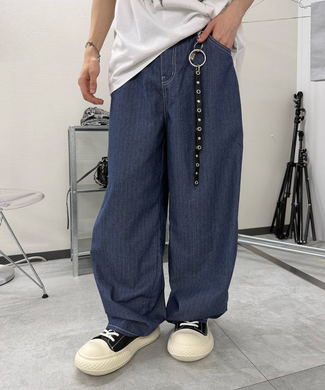 バルーンストライプワイドデニム/ブルー モデル:176cm L着用