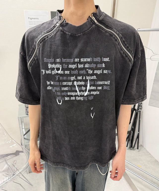 ラグランZIPロゴビッグTシャツ/柄1 モデル:176cm F着用