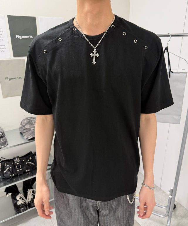 アイレットドットダブルヘンリーTシャツ/ブラック モデル:176cm F着用
