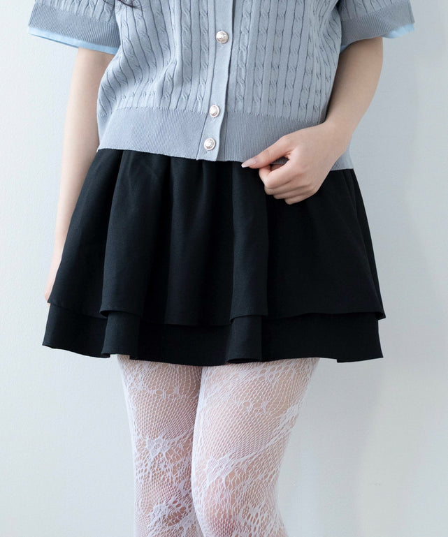 ボリュームハイウエストフレアミニスカパン/ブラック モデル：155cm F着用