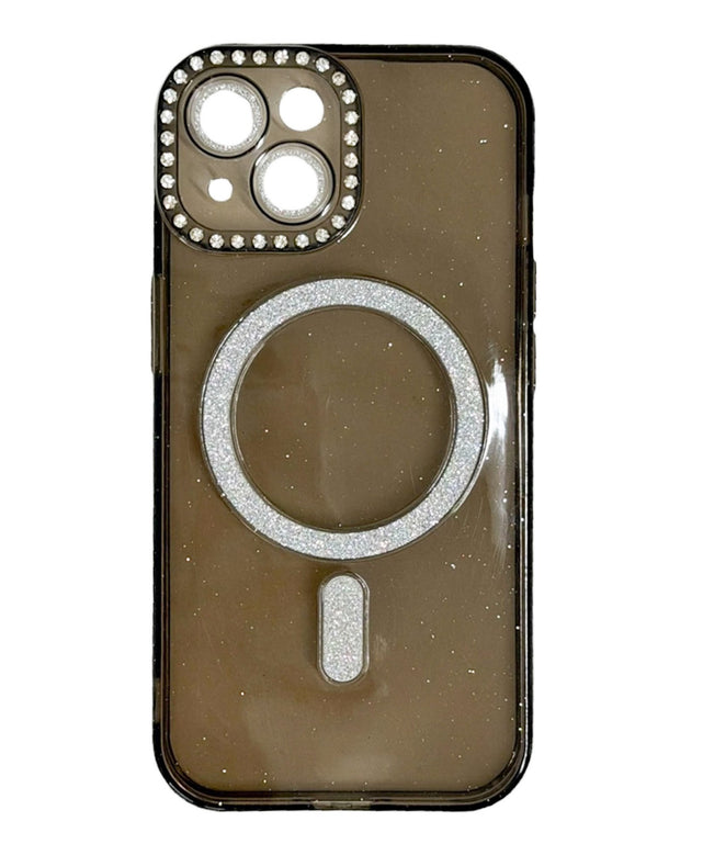 ビジューラメmagsafeiphoneケース(ブラック)/柄1:iphone15