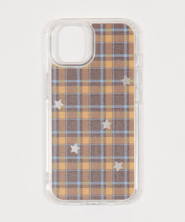 チェックミラーiphoneケース（ブラウン）/柄1:iphone15