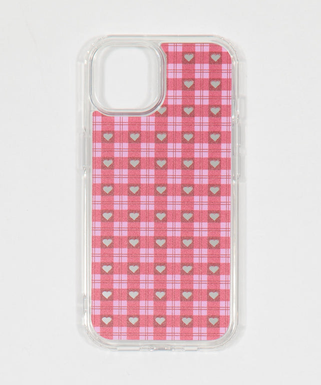 チェックミラーiphoneケース（ピンク）/柄1:iphone15