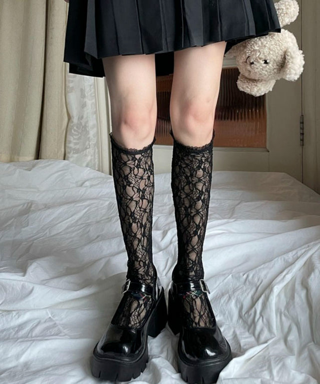レースハイソックス(23-25cm)/ブラック