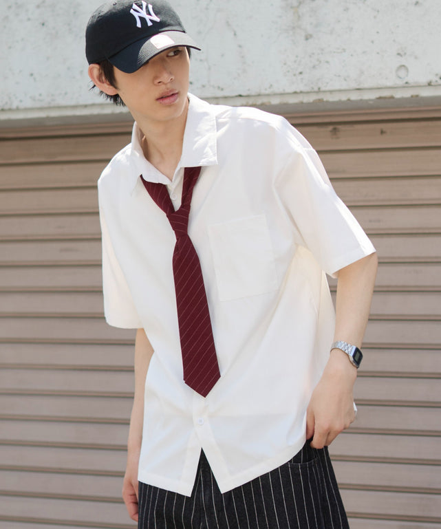 クロップドSSムジシャツ/ホワイト モデル：181cm L着用