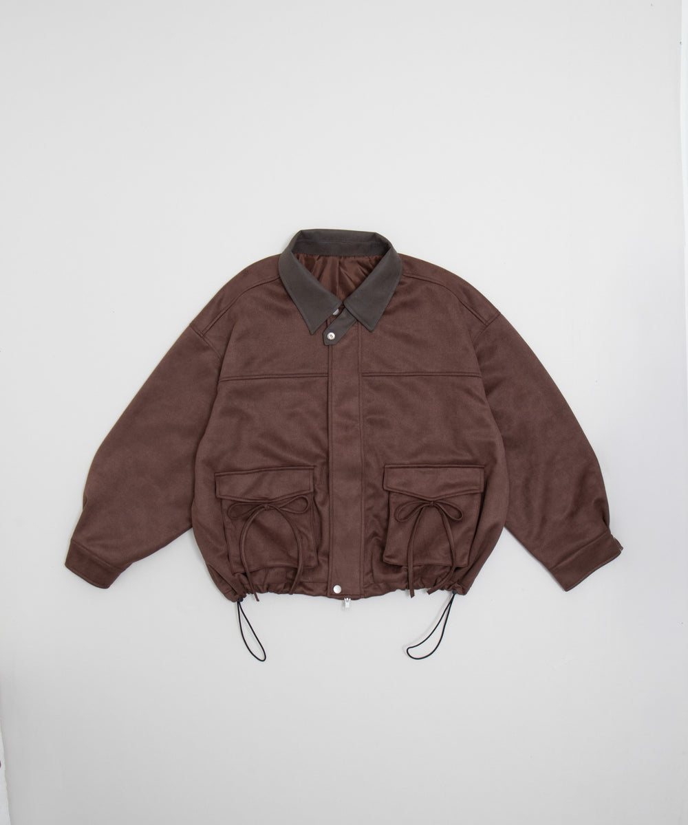 バイカラーリボンポケットスウェードタッチジャケット
