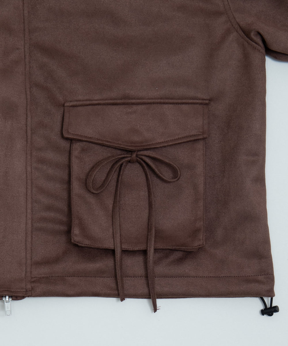 バイカラーリボンポケットスウェードタッチジャケット