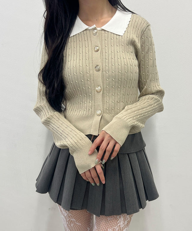 キンボタン長袖ニットカーディガン/ベージュ モデル：158㎝ F着用