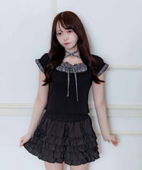 チェックレイヤードチョーカーTシャツ
