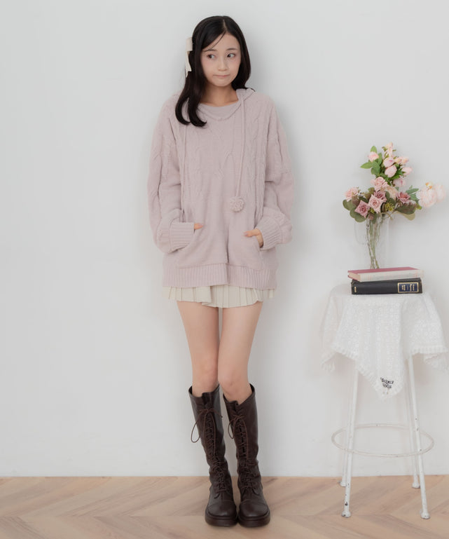 ビッグフードポンポンニットパーカー