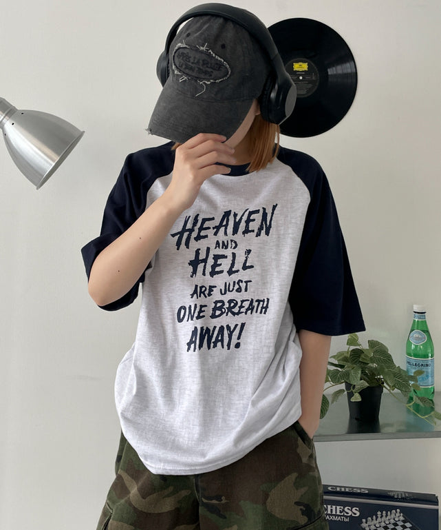 HEAVENHELLラグランT/ネイビー　モデル:155cm F着用