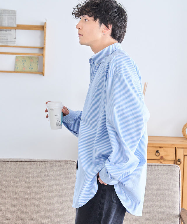 ブルー系ストライプ  モデル：175cm L着用