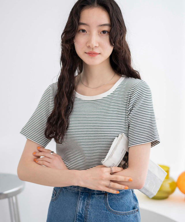 ホワイト系ボーダー　モデル:163cm M着用