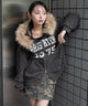 裏起毛ファーフードBIGZIPパーカー/ブラックソノタ　モデル：159cm F着用
