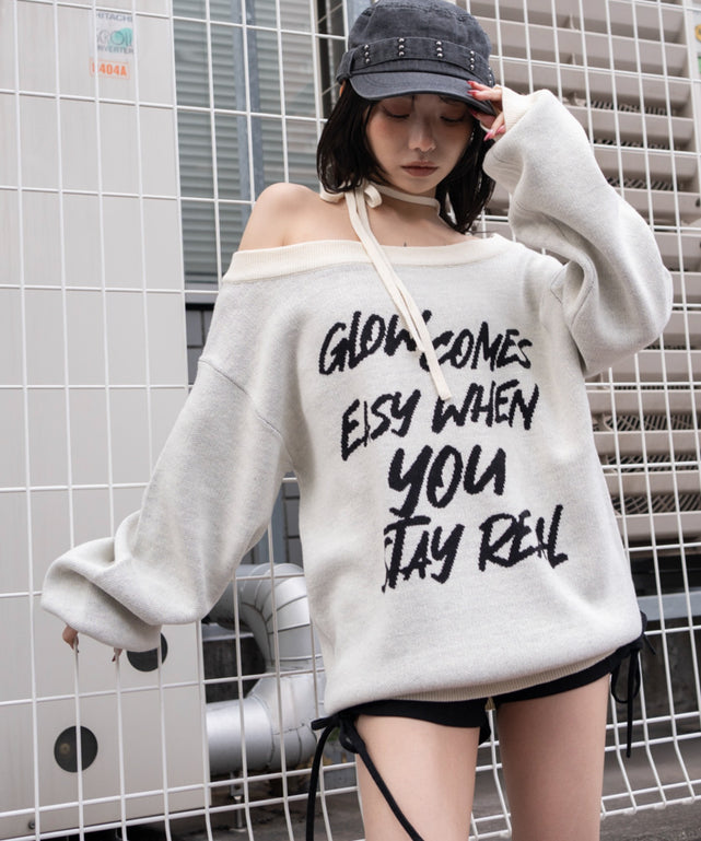 2WAYショルダーリボンニット/ホワイト モデル：159cm F着用