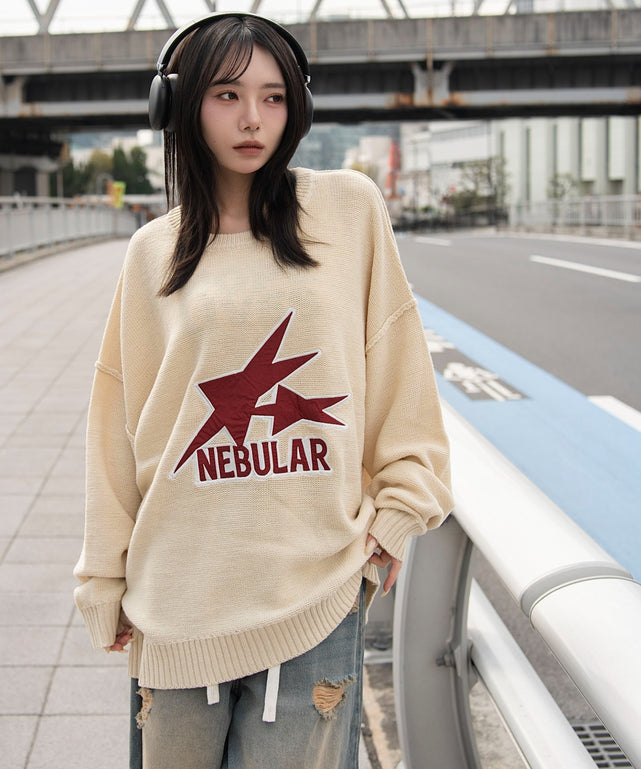 サテンワッペンニットプルオーバー/ホワイト　モデル：159cm L着用